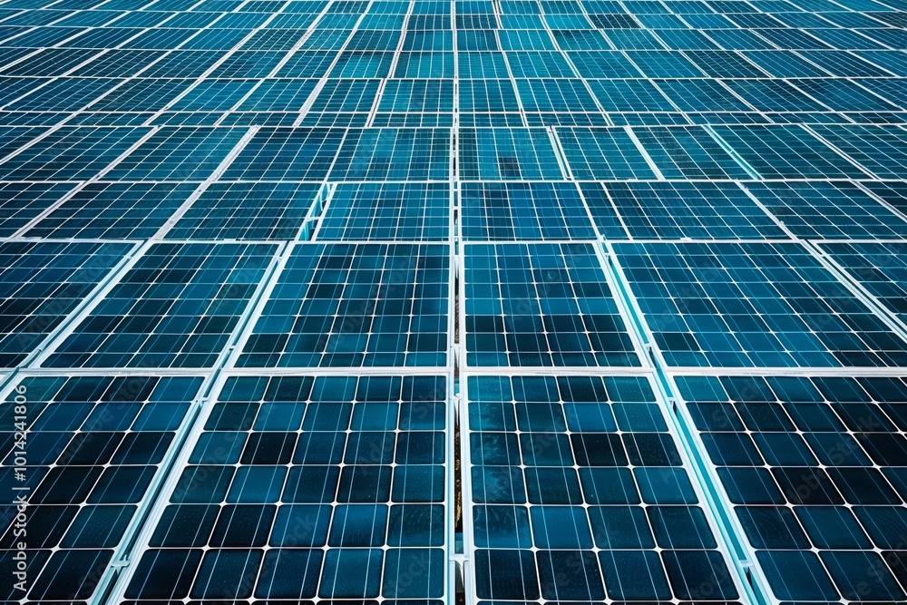 A vast field of solar panels capture sunlight for clean energy. A vast field of solar panels capture sunlight for clean energy.