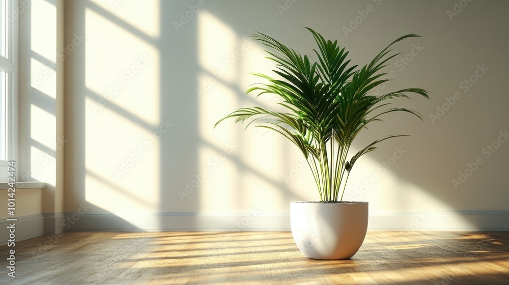 Serene Indoor Plant in Sunlit Modern Minimalist Room Serene Indoor Plant in Sunlit Modern Minimalist Room