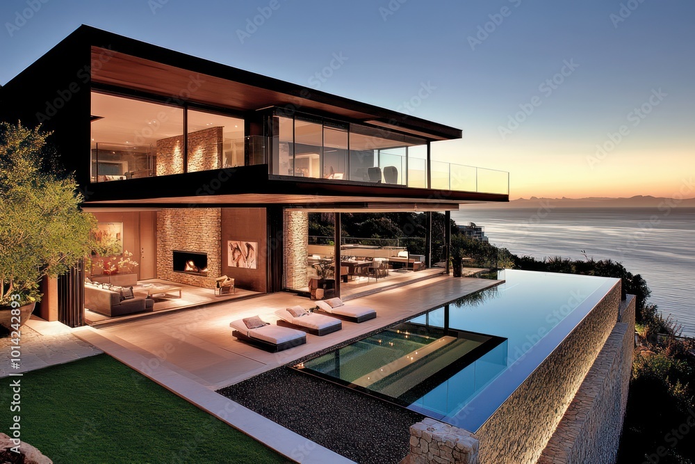 Obraz premium Modern Luxury Villa with Infinity Pool overlooking the Sea