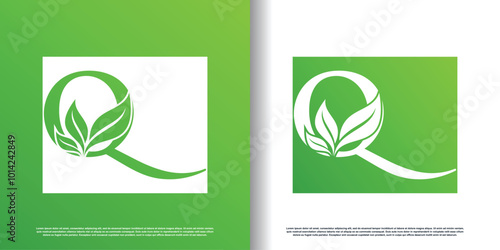 initial q logo design template with leaf icon and creative concept premium vector