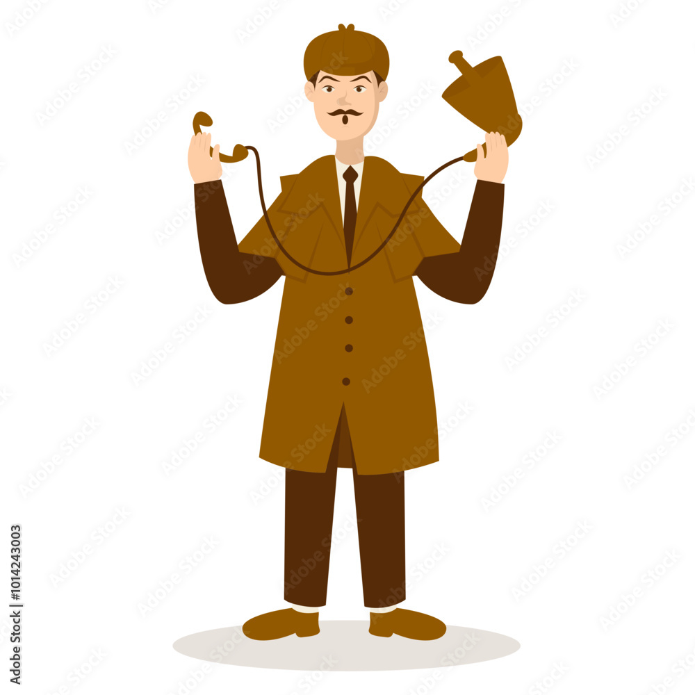Detective Profession Cartoon Illustration. Isolated on White Background. Vector Character Design. Detective Profession Cartoon Illustration. Isolated on White Background. Vector Character Design.