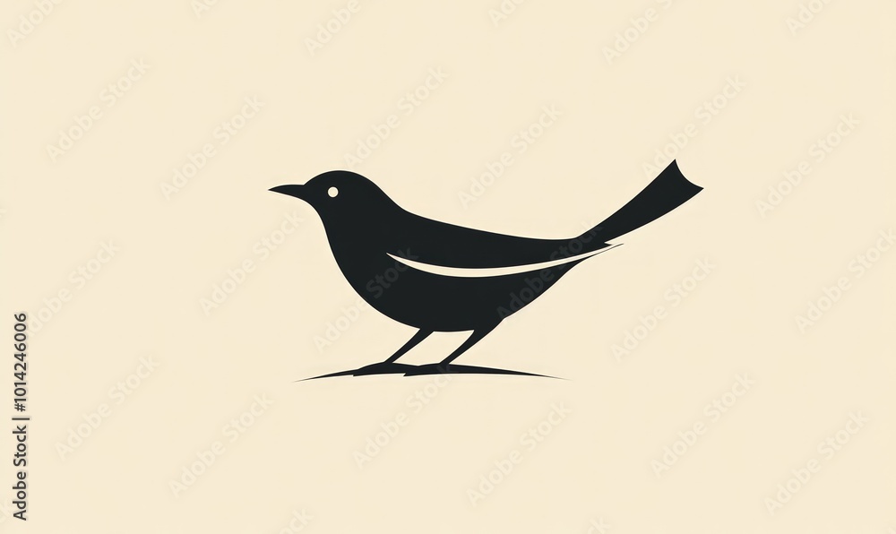 Obraz premium A simple, black silhouette of a bird on a beige background.