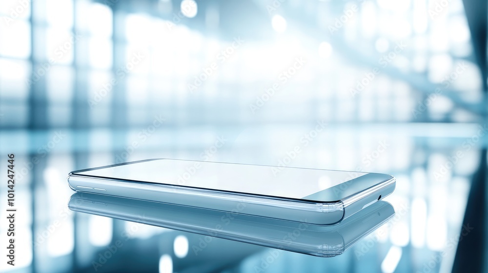 A sleek, modern smartphone sitting on a cool glass desk, with soft ambient lighting creating a stylish tech vibe. A sleek, modern smartphone sitting on a cool glass desk, with soft ambient lighting creating a stylish tech vibe.
