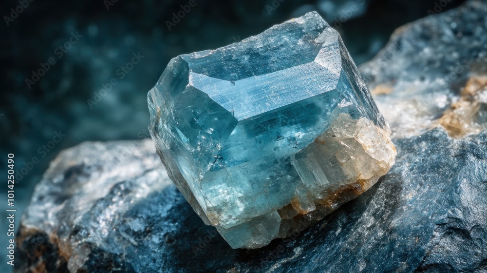 Polished aquamarine gemstone, with a soft blue hue and delicate, translucent surface Polished aquamarine gemstone, with a soft blue hue and delicate, translucent surface