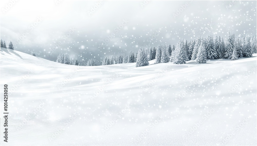 Fototapeta premium Icy wind sweeping across a snow-dusted mountain peak, distant trees bending in the breeze. Made with Generative AI Technology