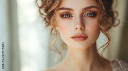 Elegant woman with natural makeup and stylish dress