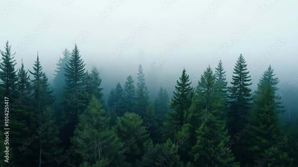 A tranquil view of a dense pine forest covered in mist creating a serene and peaceful atmosphere. The evergreens stretch toward the foggy sky shrouded in mystery. A tranquil view of a dense pine forest covered in mist creating a serene and peaceful atmosphere. The evergreens stretch toward the foggy sky shrouded in mystery.