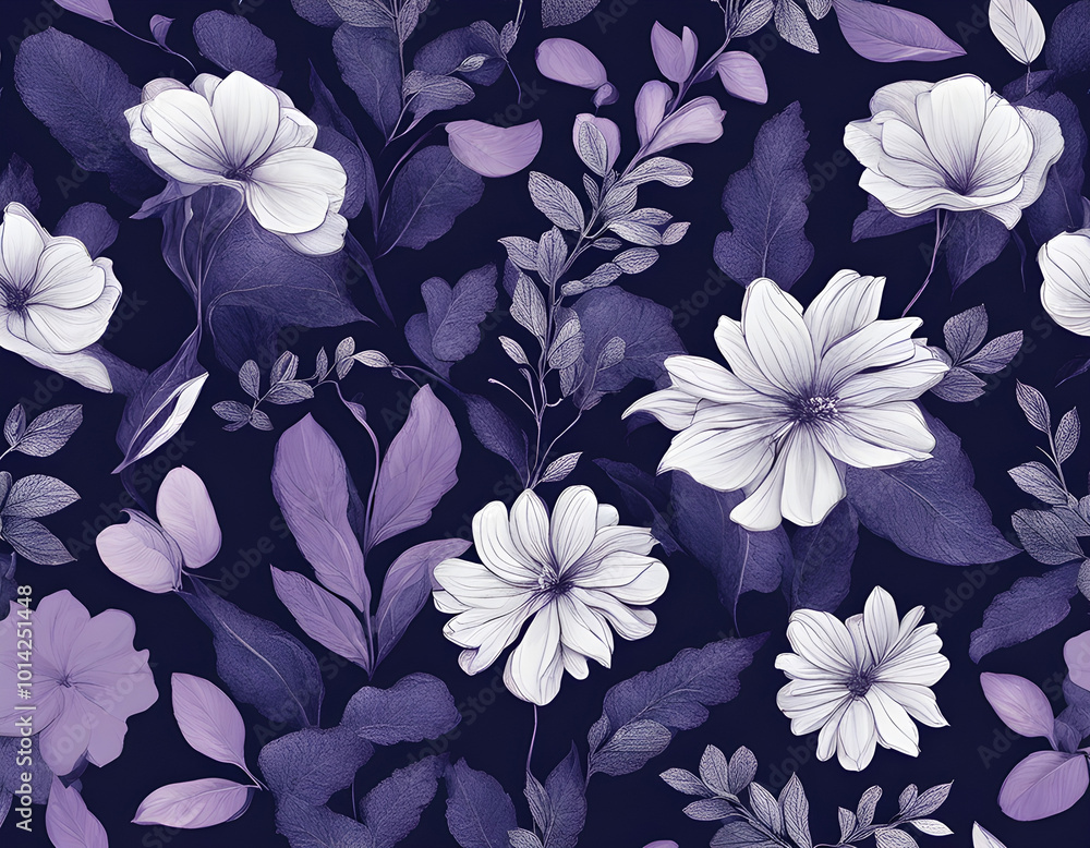 Beautiful seamless vector floral pattern a dark blue purple background Beautiful seamless vector floral pattern a dark blue purple background