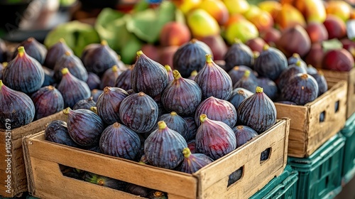 fresh organic black mission figs elegantly arranged at a farmers market setting showcasing their rich colors and textures emphasizing natural beauty and healthy eating choices photo