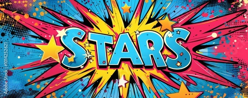 Colorful pop art background with "STARS" inside. Comic book style, Dynamic patterns, Bright vector