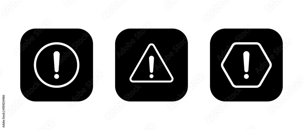 Warning sign, caution icon set on black square Warning sign, caution icon set on black square