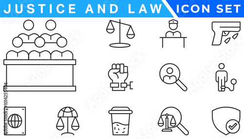 Law and justice line icons collection. Big UI icon set in a flat design. Thin outline icons pack.