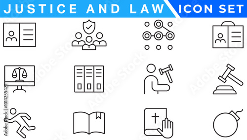Law and justice line icons collection. Big UI icon set in a flat design. Thin outline icons pack.
