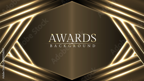 Award luxury elegant gold glowing line with lighting effect sparkle on black awards graphics background. Lines growing elegant shine spark. Premium congratulations card. Event invitation.