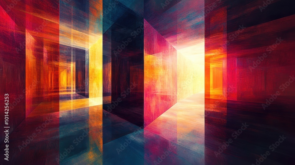 A mesmerizing visual experience created by abstract colorful geometric shapes and shimmering light reflections. A mesmerizing visual experience created by abstract colorful geometric shapes and shimmering light reflections.