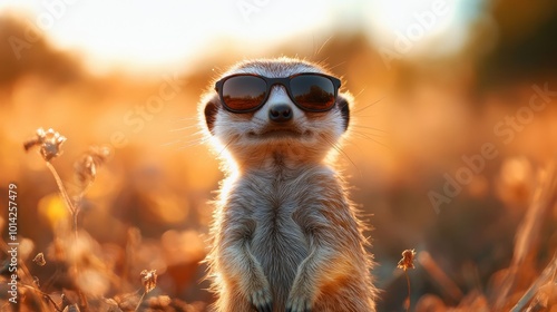 meerkat with sunglasses in field