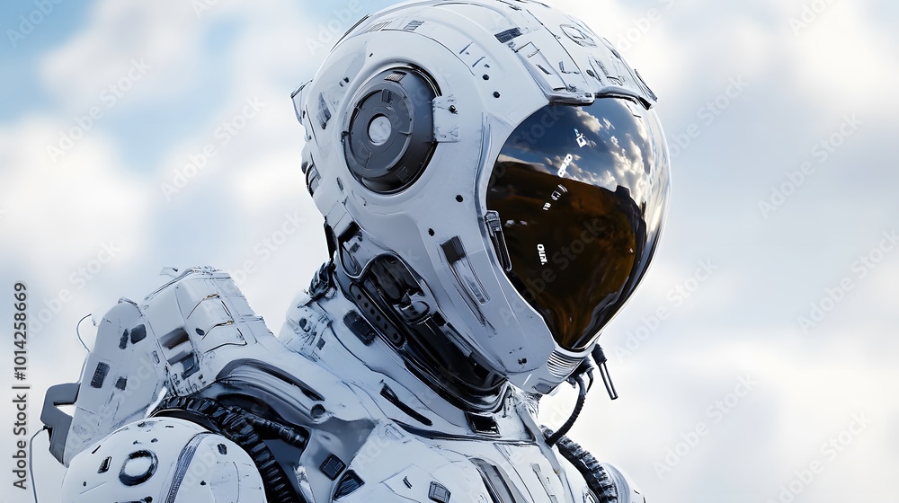 Fototapeta premium Strange Human model in a futuristic space outfit. Technology and people 3D illustration. 