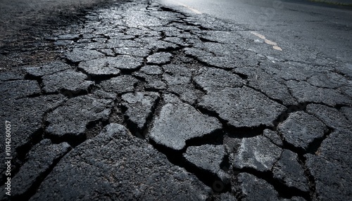 Cracked asphalt road surface