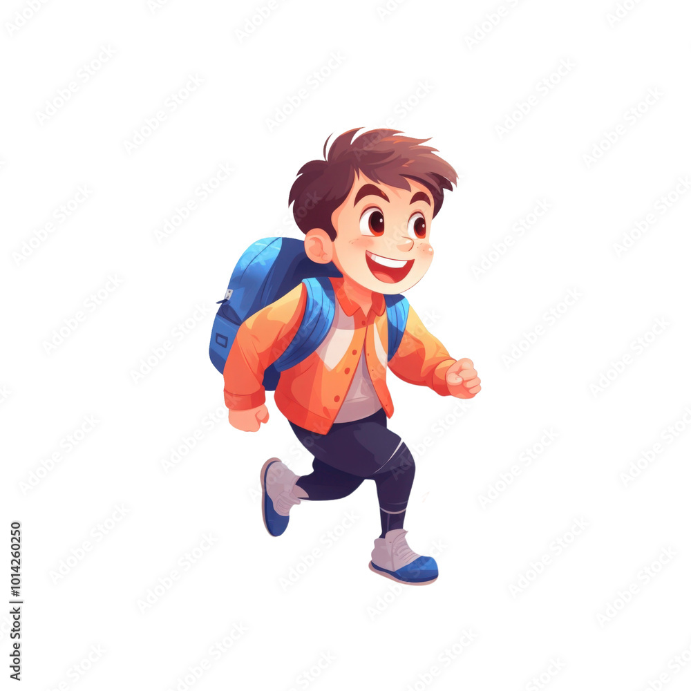 A smiling boy in a backpack stands outdoors. Suitable for educational, travel, school related concepts, and outdoor activities. Generative AI A smiling boy in a backpack stands outdoors. Suitable for educational, travel, school related concepts, and outdoor activities. Generative AI