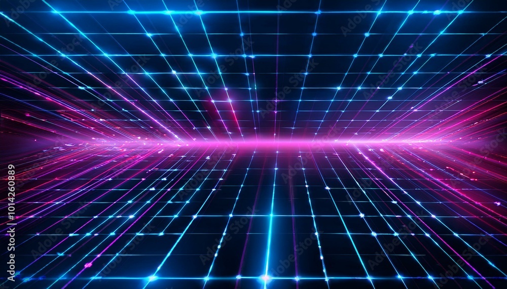 Abstract digital grid with glowing lights