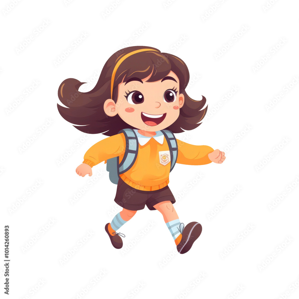 A smiling girl in school uniform with a backpack runs happily. Suitable for school related designs, education materials, and back to school promotions. Generative AI A smiling girl in school uniform with a backpack runs happily. Suitable for school related designs, education materials, and back to school promotions. Generative AI