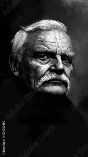 Black and White Portrait of a Man with a Mustache