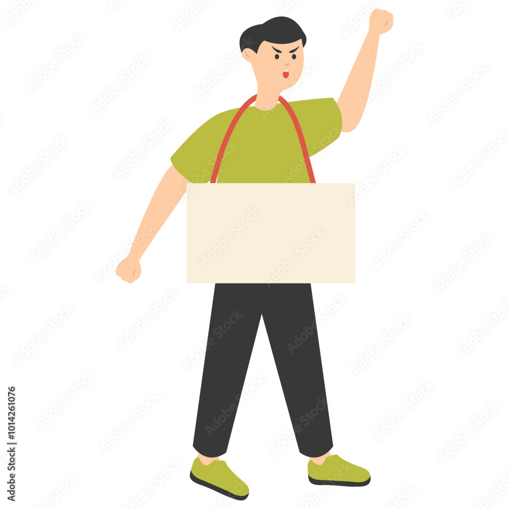 Human Holding Banner Cartoon Character. Vector Illustration on White Background. Human Holding Banner Cartoon Character. Vector Illustration on White Background.