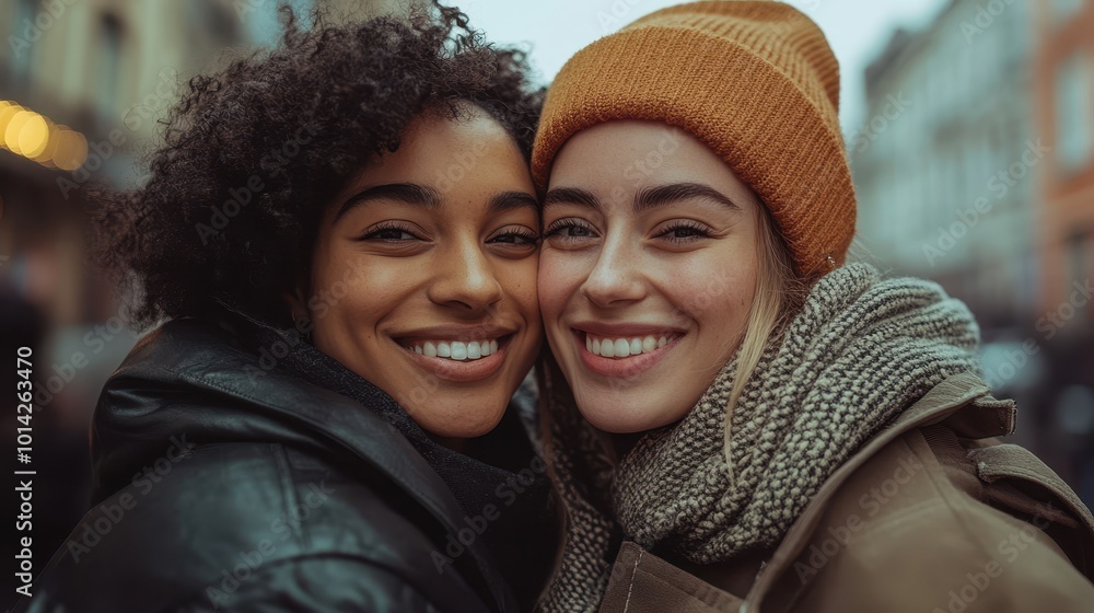 Joyful moment between gay multiethnic couple in city Joyful moment between gay multiethnic couple in city
