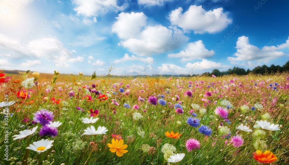 Wildflowers bloom in a field