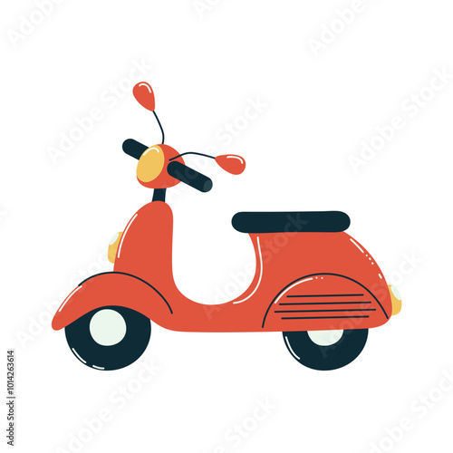 Red moped, hand drawn on white background.