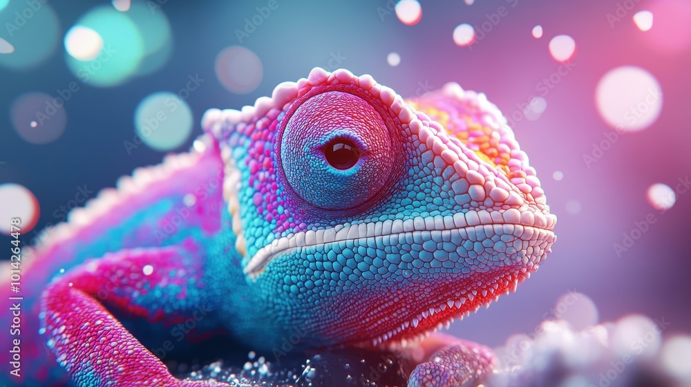 Obraz premium A vivid chameleon illustration showcasing natures adaptability with intricate details and a clean, vibrant backdrop.