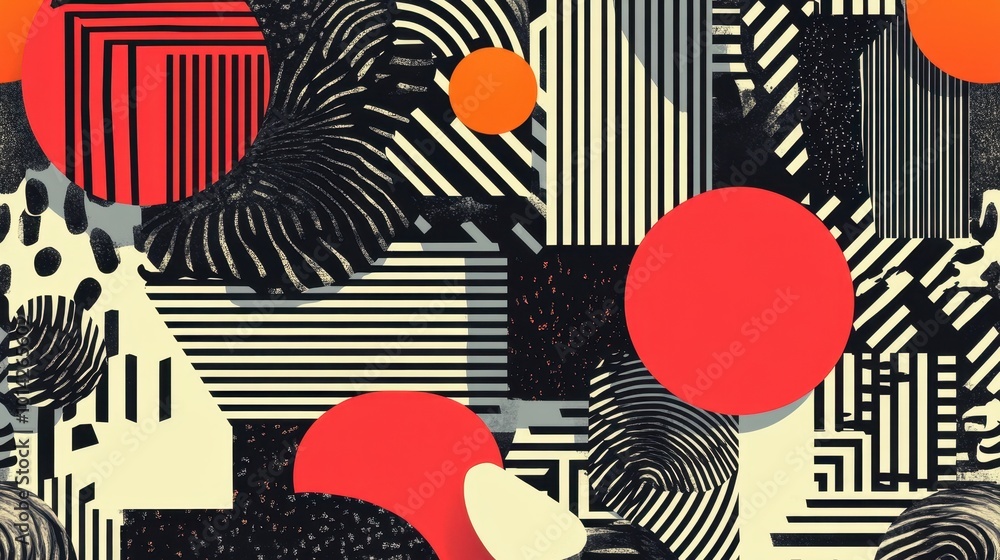 Fototapeta premium Seamless high-contrast graphic patterns with bold geometric shapes and lines