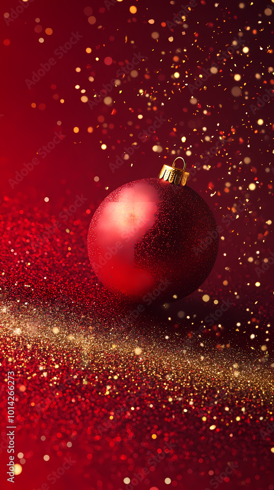 Red Christmas ornament in festive atmosphere Red Christmas ornament in festive atmosphere