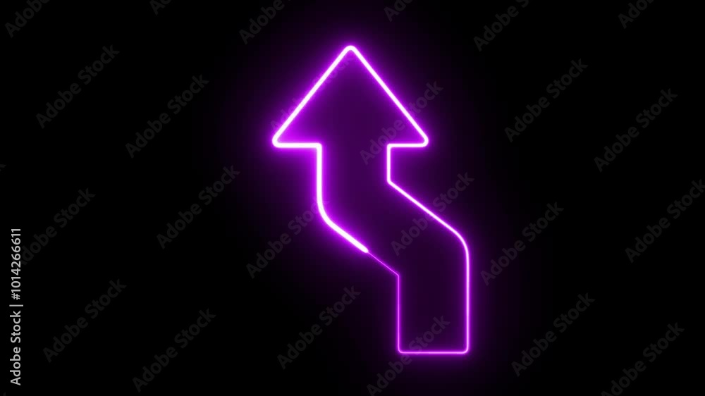 Neon Glowing Purple Arrow Icon on Dark Background Neon Glowing Purple Arrow Icon on Dark Background