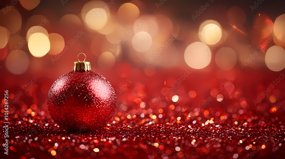 Red Christmas ornament in festive atmosphere Red Christmas ornament in festive atmosphere