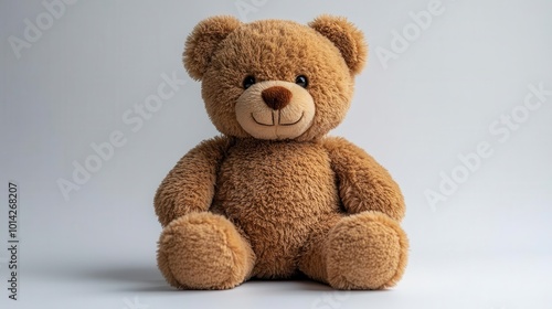 cute brown teddy bear sitting upright isolated on a pristine white background showcasing its soft fur and playful expression evoking feelings of comfort nostalgia and childhood joy