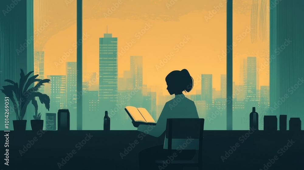 Solitude in the City: Introverted Person Lost in a Book at a Cozy Cafe, Surrounded by the Urban Hustle and Bustle Through the Window Solitude in the City: Introverted Person Lost in a Book at a Cozy Cafe, Surrounded by the Urban Hustle and Bustle Through the Window