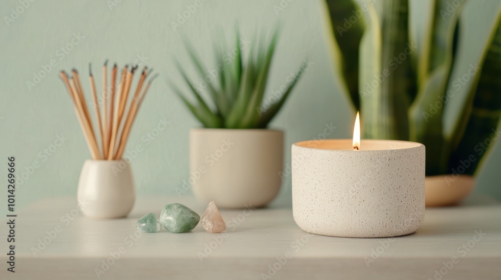 Serene Ambiance with Aromatic Incense, Healing Crystals, and Tranquil Candles