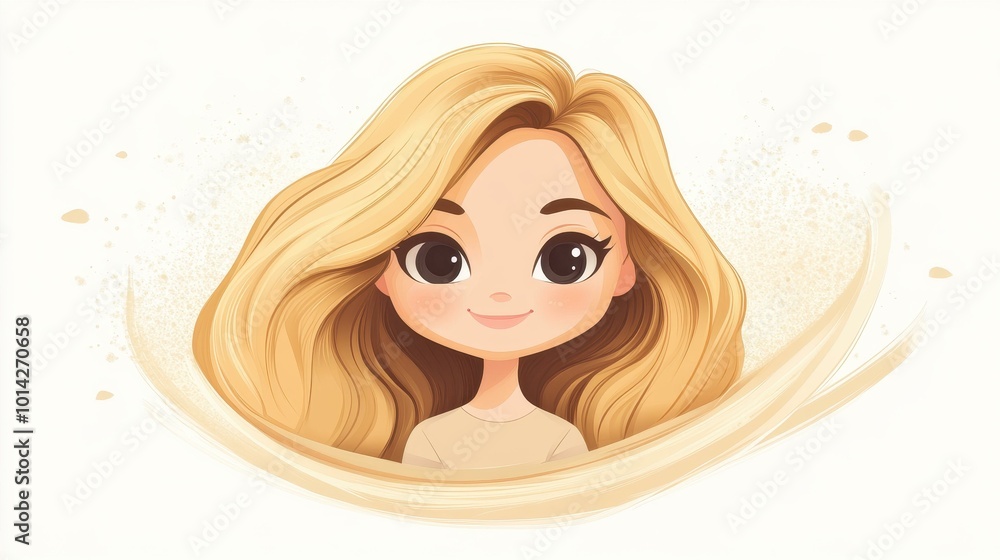 Cheerful young hairstylist with a chibi style, set against a soft cream abstract background that enhances her joy. Cheerful young hairstylist with a chibi style, set against a soft cream abstract background that enhances her joy.