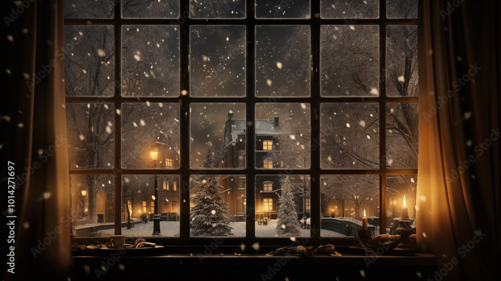 Snow Covered Street Night Scene with Street lights Holiday spirit ~ Created using Generative AI Snow Covered Street Night Scene with Street lights Holiday spirit ~ Created using Generative AI