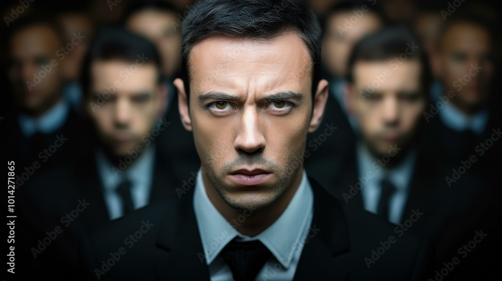 A poised man stands out in formal wear, symbolizing leadership and confidence amid a bustling crowd. Warm hues enrich the scene. A poised man stands out in formal wear, symbolizing leadership and confidence amid a bustling crowd. Warm hues enrich the scene.