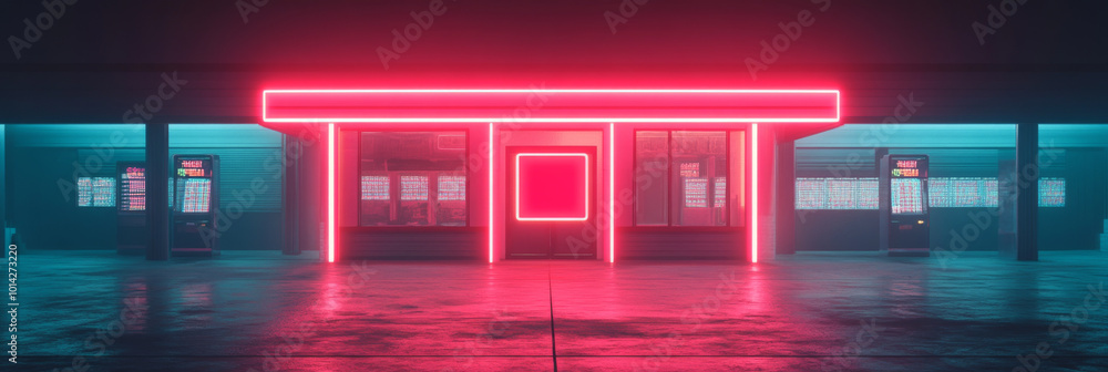 Neon sign storefront at night. Neon sign storefront at night.