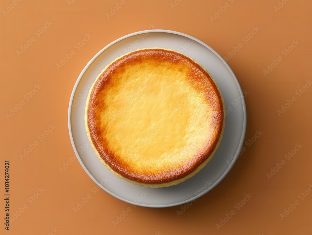 Burnt lemon basque cheesecake flat design, top view, cozy cafe, 3D render, colored pastel Burnt lemon basque cheesecake flat design, top view, cozy cafe, 3D render, colored pastel