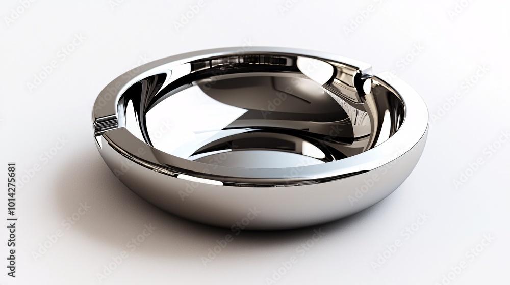 A stylish, polished metal ashtray on a pristine background highlights its sophisticated design and practicality for smokers. A stylish, polished metal ashtray on a pristine background highlights its sophisticated design and practicality for smokers.