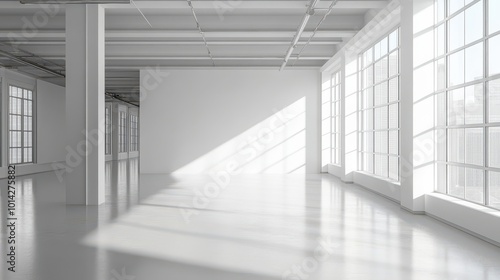 White open space office interior with blank wall