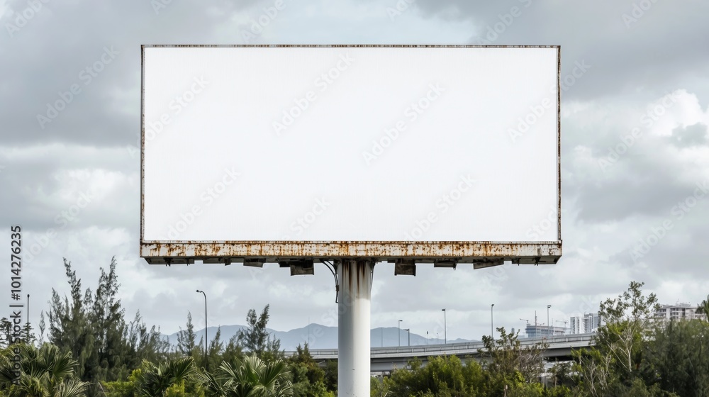 Fototapeta premium White Billboard in Industrial Setting: Close-Up with Soft Shadows
