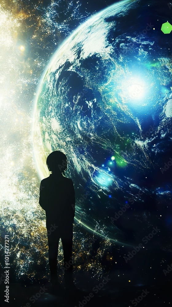 Silhouette of a Person Gazing at Earth from Space Silhouette of a Person Gazing at Earth from Space