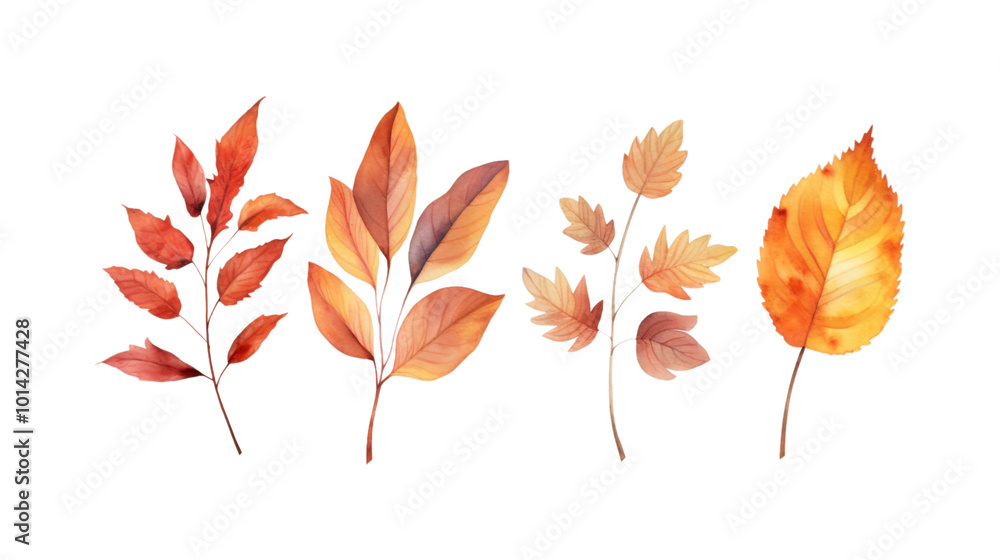 Autumn leaf branches are painted in watercolor. Ideal for fall themed designs, seasonal greeting cards, stationery, wedding invitations, and botanical illustrations. Generative AI Autumn leaf branches are painted in watercolor. Ideal for fall themed designs, seasonal greeting cards, stationery, wedding invitations, and botanical illustrations. Generative AI