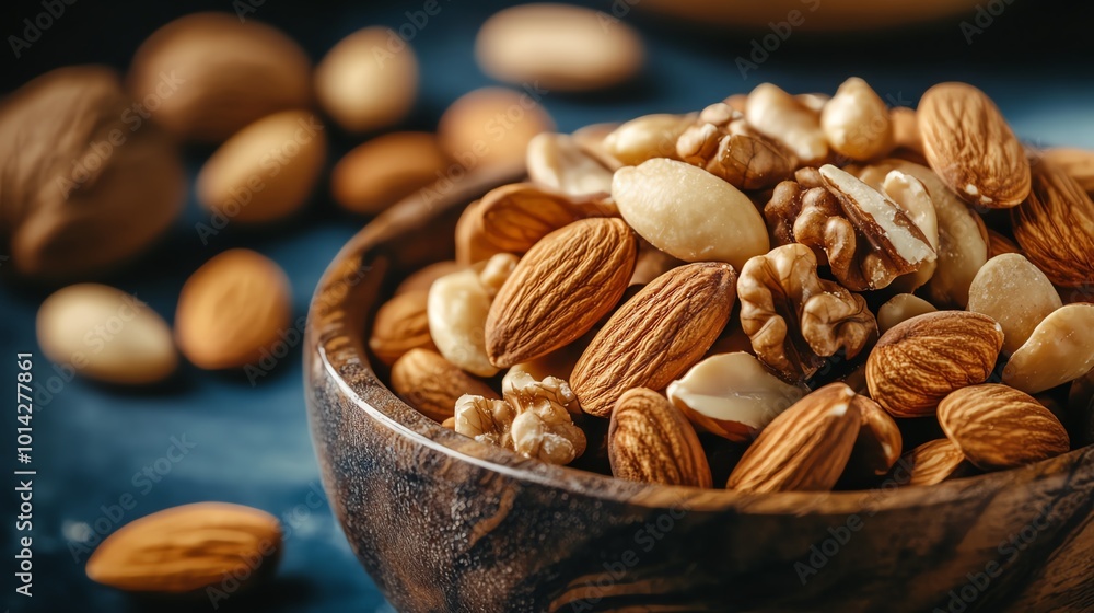 A bowl of mixed nuts showcasing almonds, walnuts, and hazelnuts. A bowl of mixed nuts showcasing almonds, walnuts, and hazelnuts.