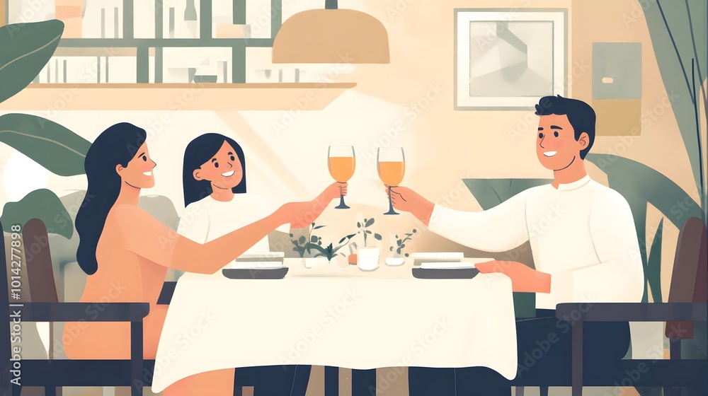 Family Toasting with Wine Glasses at a Dinner Table Family Toasting with Wine Glasses at a Dinner Table
